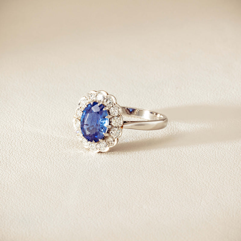 Deja Vu Platinum 2.23ct Sapphire & Diamond Halo Ring - Ring - Walker & Hall