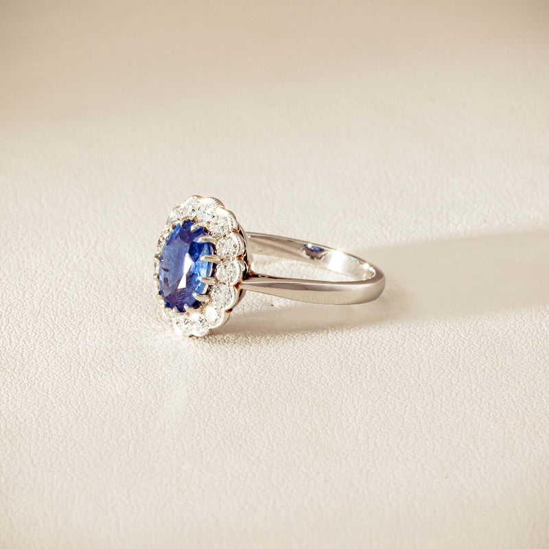 Deja Vu Platinum 2.23ct Sapphire & Diamond Halo Ring - Ring - Walker & Hall