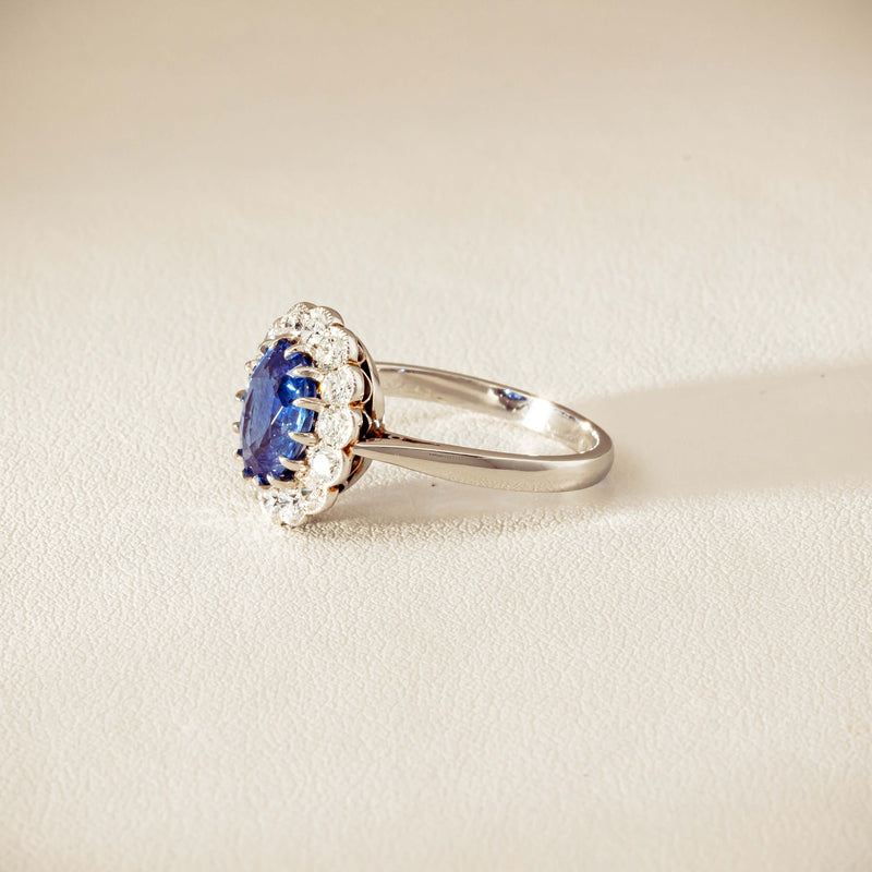 Deja Vu Platinum 2.23ct Sapphire & Diamond Halo Ring - Ring - Walker & Hall