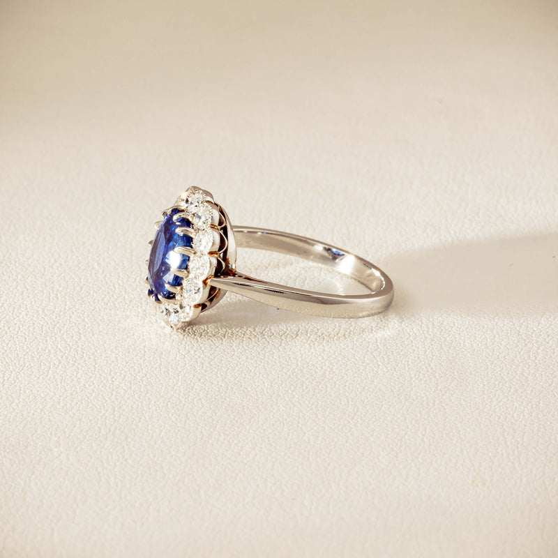 Deja Vu Platinum 2.23ct Sapphire & Diamond Halo Ring - Ring - Walker & Hall