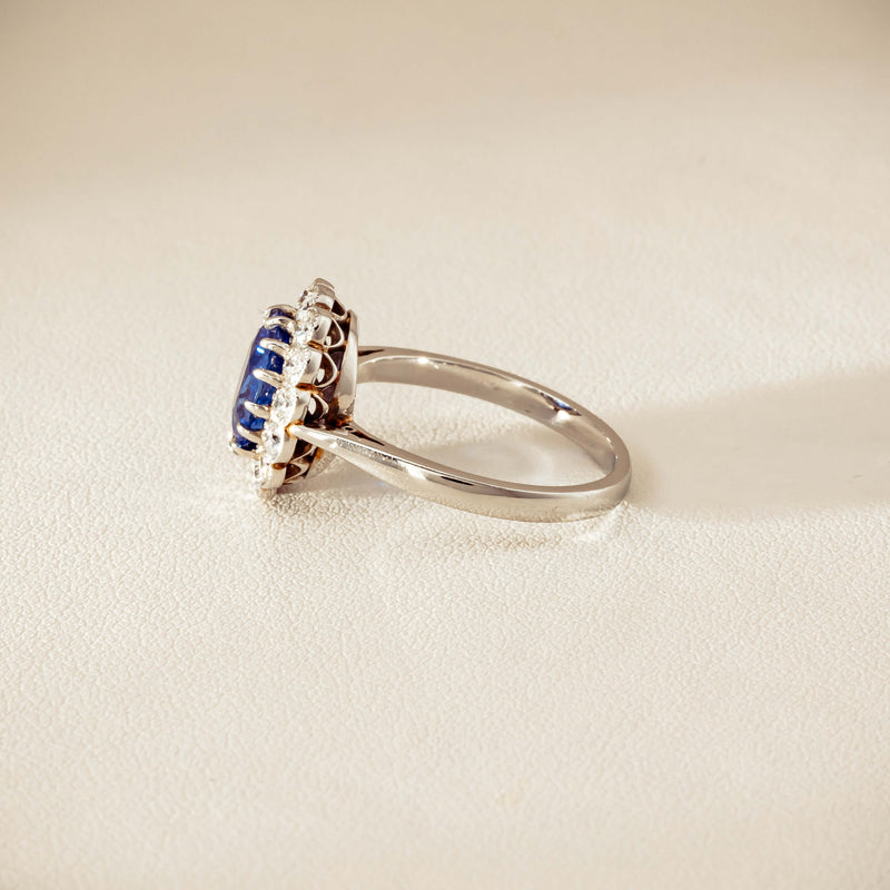Deja Vu Platinum 2.23ct Sapphire & Diamond Halo Ring - Ring - Walker & Hall