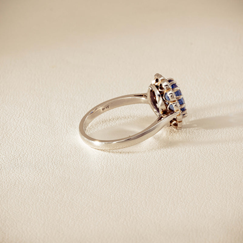 Deja Vu Platinum 2.23ct Sapphire & Diamond Halo Ring - Ring - Walker & Hall