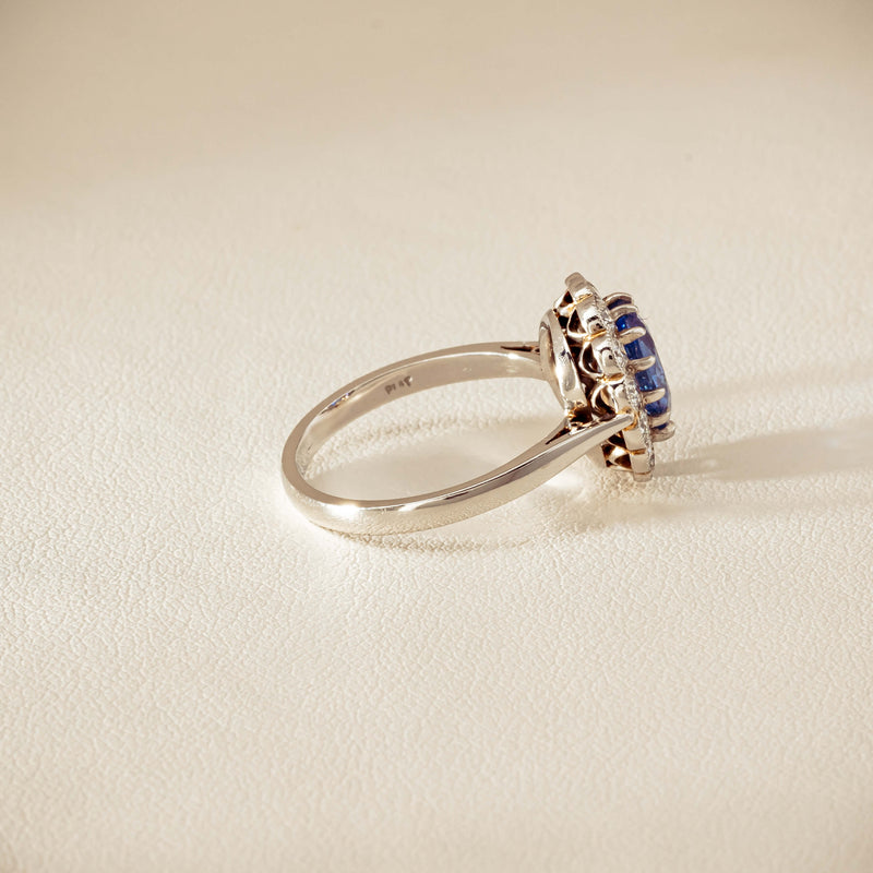 Deja Vu Platinum 2.23ct Sapphire & Diamond Halo Ring - Ring - Walker & Hall