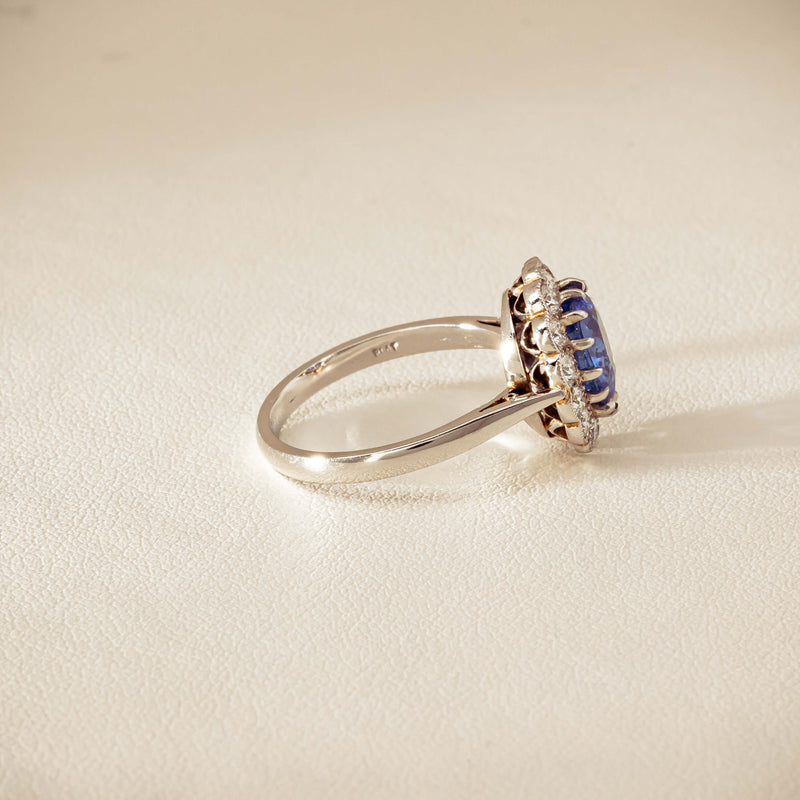 Deja Vu Platinum 2.23ct Sapphire & Diamond Halo Ring - Ring - Walker & Hall