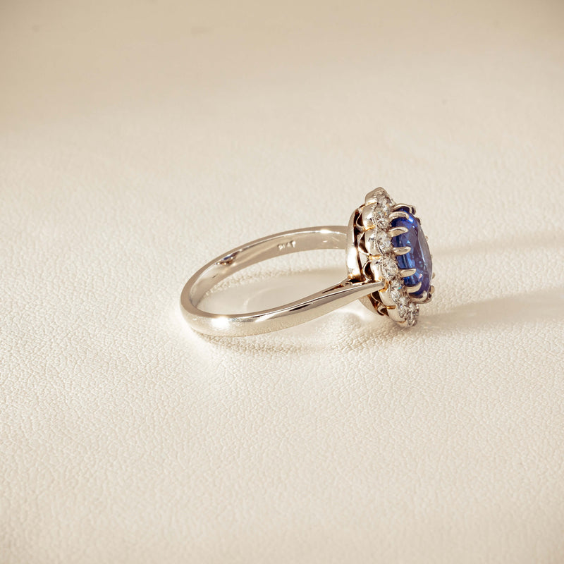 Deja Vu Platinum 2.23ct Sapphire & Diamond Halo Ring - Ring - Walker & Hall