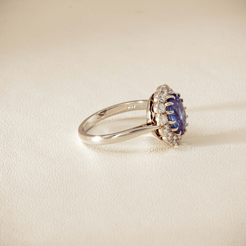Deja Vu Platinum 2.23ct Sapphire & Diamond Halo Ring - Ring - Walker & Hall
