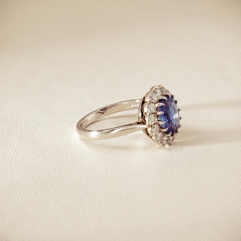 Deja Vu Platinum 2.23ct Sapphire & Diamond Halo Ring - Ring - Walker & Hall
