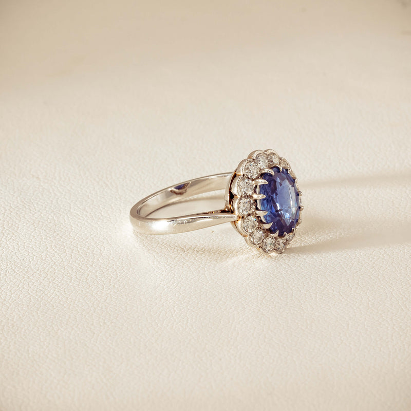 Deja Vu Platinum 2.23ct Sapphire & Diamond Halo Ring - Ring - Walker & Hall