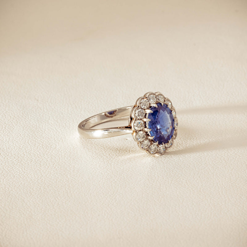 Deja Vu Platinum 2.23ct Sapphire & Diamond Halo Ring - Ring - Walker & Hall
