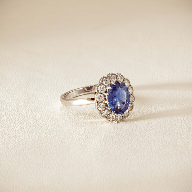 Deja Vu Platinum 2.23ct Sapphire & Diamond Halo Ring - Ring - Walker & Hall
