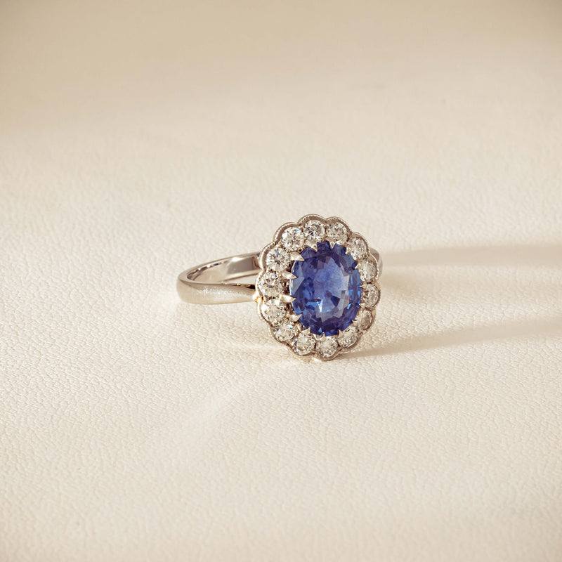 Deja Vu Platinum 2.23ct Sapphire & Diamond Halo Ring - Ring - Walker & Hall