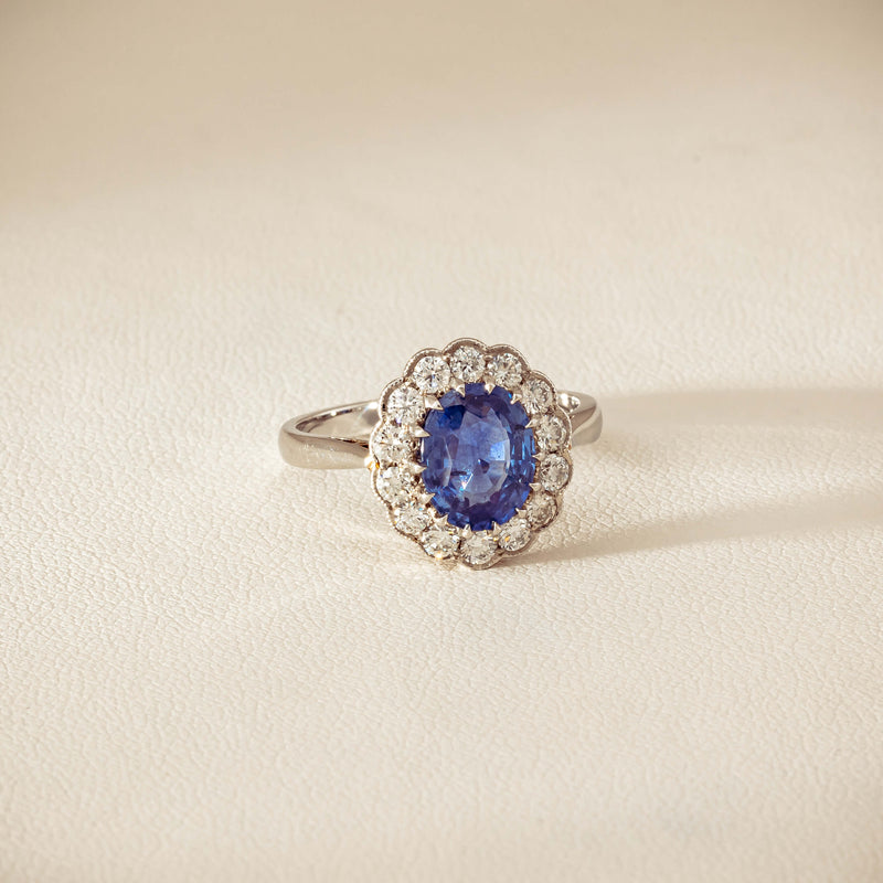Deja Vu Platinum 2.23ct Sapphire & Diamond Halo Ring - Ring - Walker & Hall