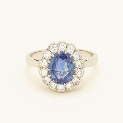 Deja Vu Platinum 2.23ct Sapphire & Diamond Halo Ring - Ring - Walker & Hall