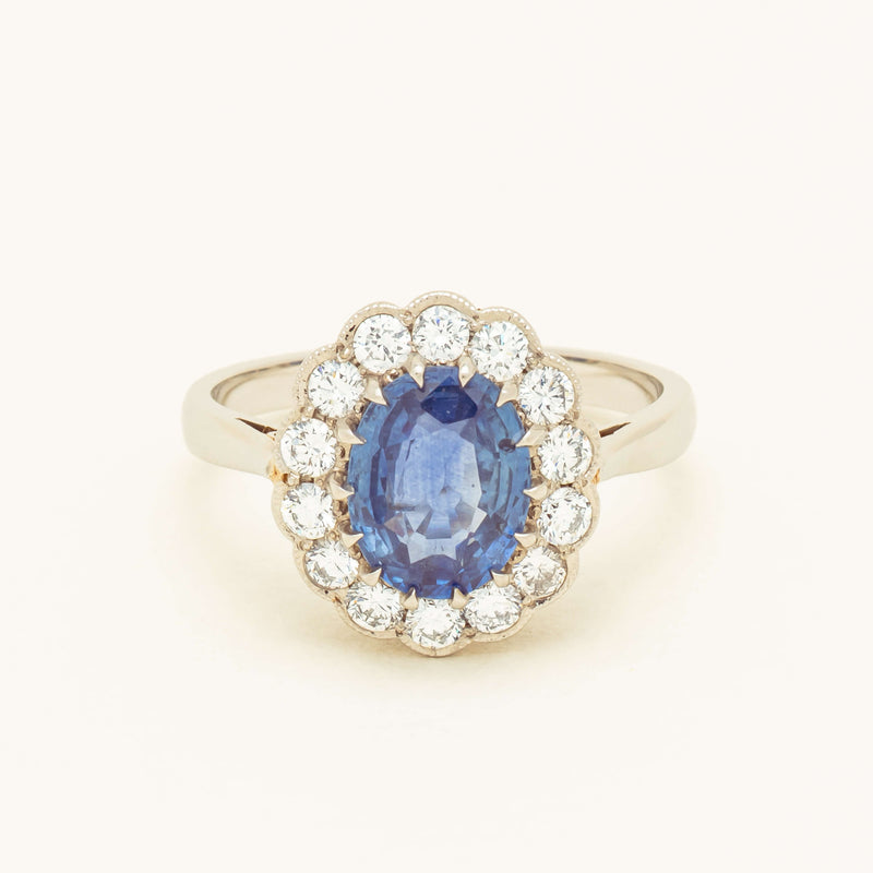 Deja Vu Platinum 2.23ct Sapphire & Diamond Halo Ring - Ring - Walker & Hall