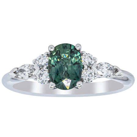 18ct White Gold 1.11ct Green Sapphire & Diamond Oriana Ring - Ring - Walker & Hall