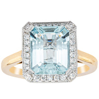 18ct Yellow Gold 2.55ct Aquamarine & Diamond Empire Ring - Ring - Walker & Hall