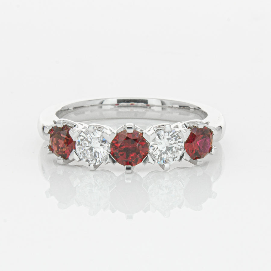 18ct White Gold .86ct Ruby & Diamond Pentagon Ring - Ring - Walker & Hall