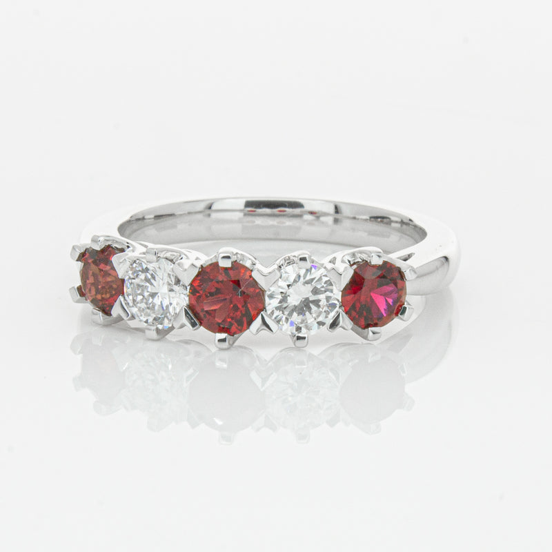 18ct White Gold Ruby & Diamond Pentagon Ring-Ring-Walker & Hall