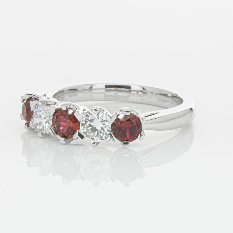 18ct White Gold Ruby & Diamond Pentagon Ring-Ring-Walker & Hall