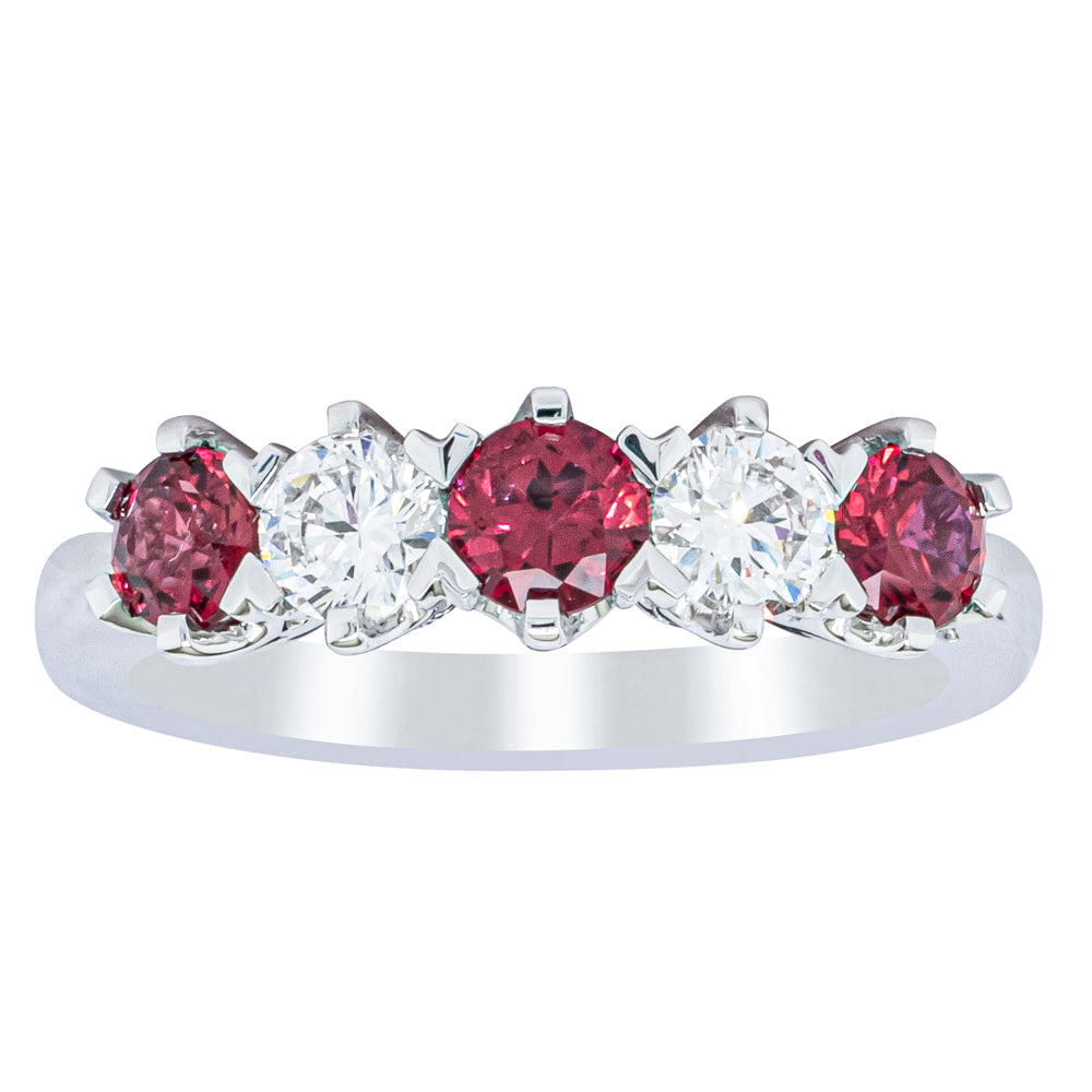 18ct White Gold .86ct Ruby & Diamond Pentagon Ring - Ring - Walker & Hall