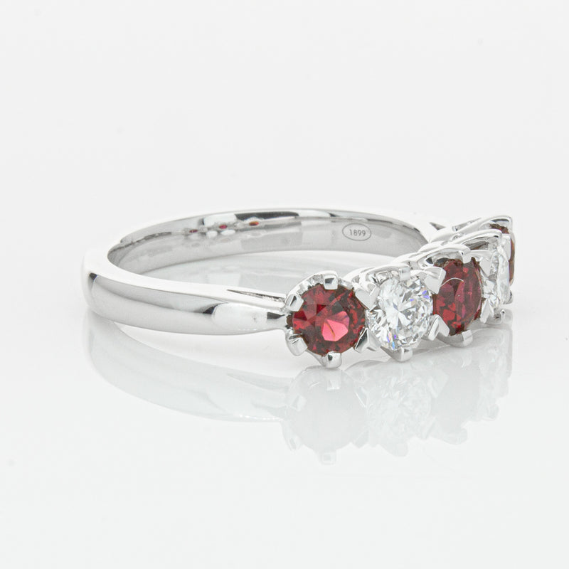 18ct White Gold Ruby & Diamond Pentagon Ring-Ring-Walker & Hall