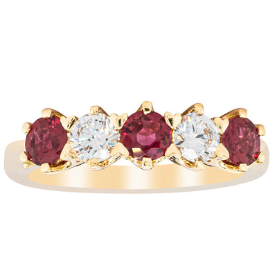 18ct Yellow Gold .69ct Ruby & Diamond Pentagon Ring - Ring - Walker & Hall