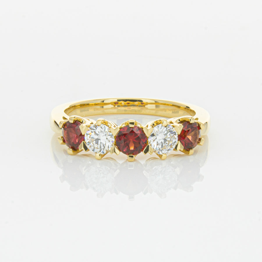 18ct Yellow Gold .69ct Ruby & Diamond Pentagon Ring