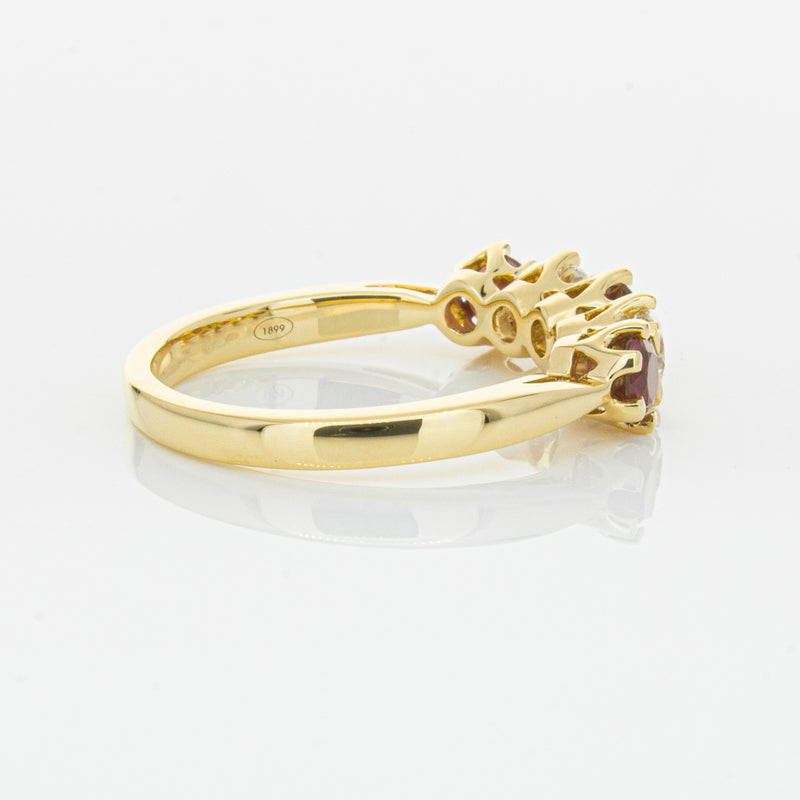 18ct Yellow Gold Ruby & Diamond Pentagon Ring-Ring-Walker & Hall