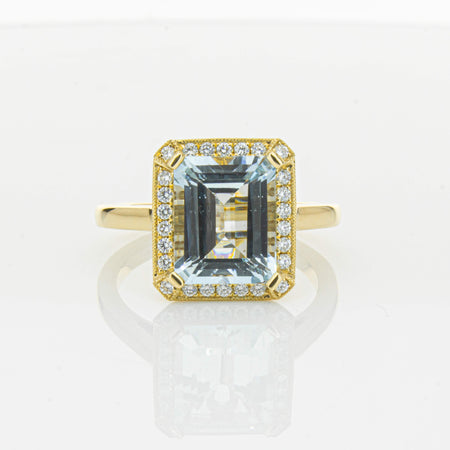 18ct Yellow Gold 3.00ct Aquamarine & Diamond Empire Ring