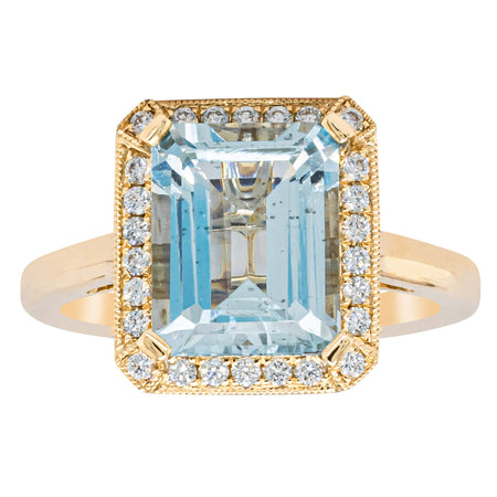 18ct Yellow Gold 3.00ct Aquamarine & Diamond Empire Ring