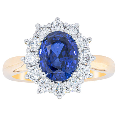 18ct Yellow Gold 3.16ct Sapphire & Diamond Belle Ring