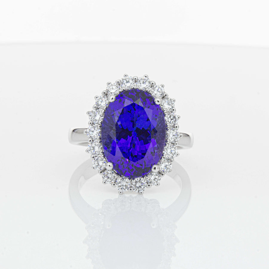 18ct White Gold 7.15ct Tanzanite & Diamond Belle Ring