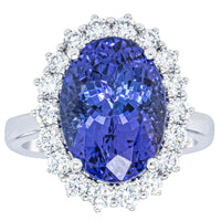 18ct White Gold 7.15ct Tanzanite & Diamond Belle Ring