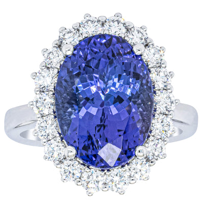 18ct White Gold 7.15ct Tanzanite & Diamond Belle Ring