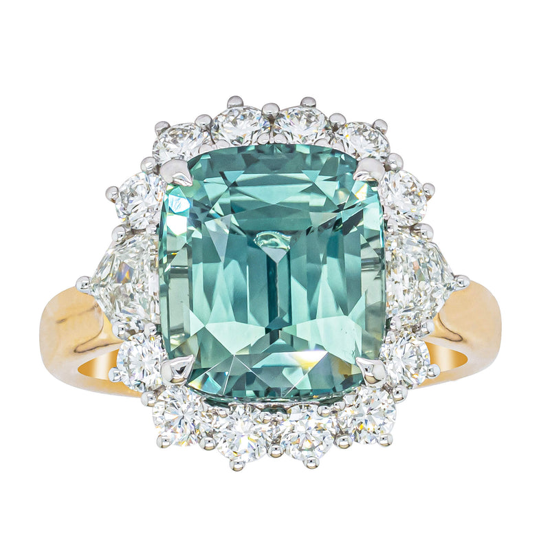 18ct Yellow Gold 8.05ct Teal Sapphire & Diamond Ring