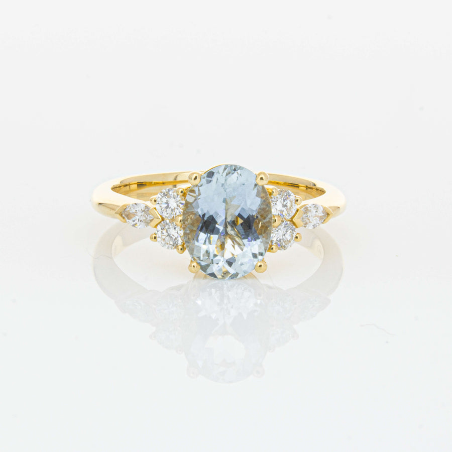 18ct Yellow Gold 1.40ct Aquamarine & Diamond Oriana Ring