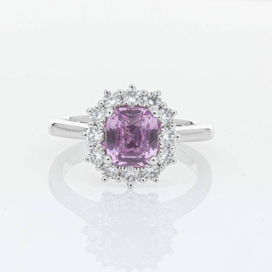 18ct White Gold 2.03ct Pink Sapphire & Diamond Belle Ring