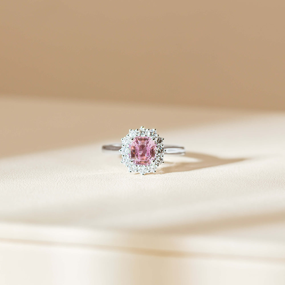 18ct White Gold 2.03ct Pink Sapphire & Diamond Belle Ring