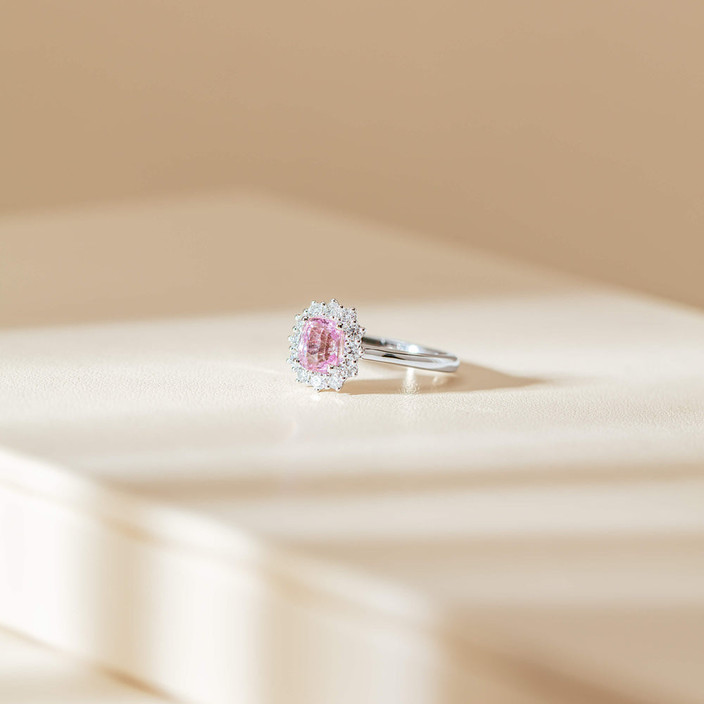 18ct White Gold 2.03ct Pink Sapphire & Diamond Belle Ring