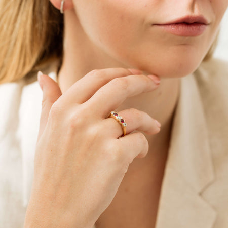 18ct Yellow Gold Ruby & Diamond Five-Stone Natalia Ring