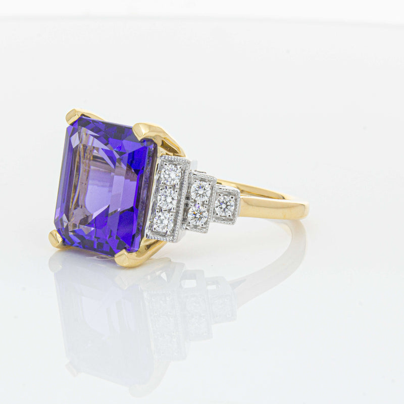 18ct Yellow Gold 7.03ct Tanzanite & Diamond Maya Ring-Ring-Walker & Hall
