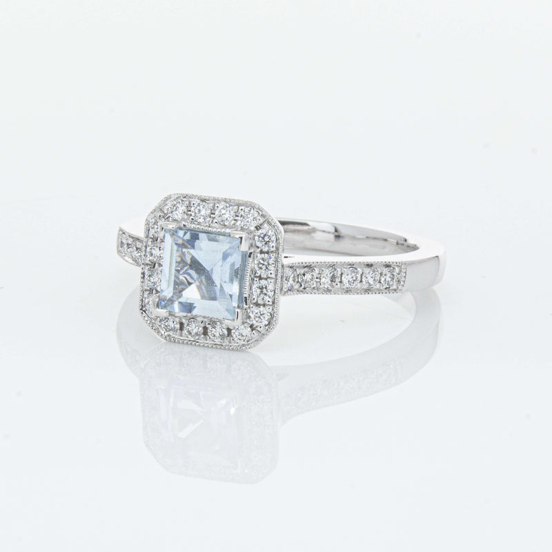 18ct White Gold .46ct Aquamarine & Diamond Mandalay Ring-Ring-Walker & Hall