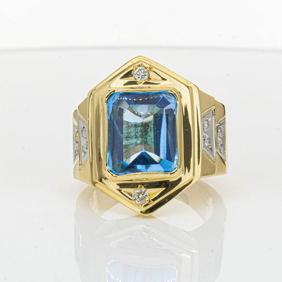 Deja Vu 18ct Yellow Gold 6.00ct Blue Topaz & Diamond Ring-Ring-Walker & Hall