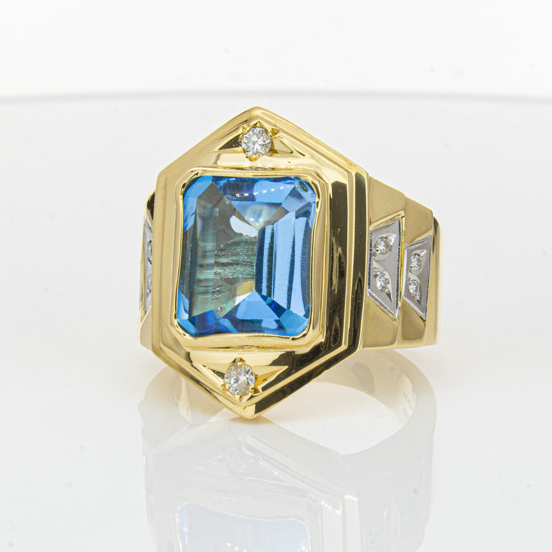 Deja Vu 18ct Yellow Gold 6.00ct Blue Topaz & Diamond Ring-Ring-Walker & Hall