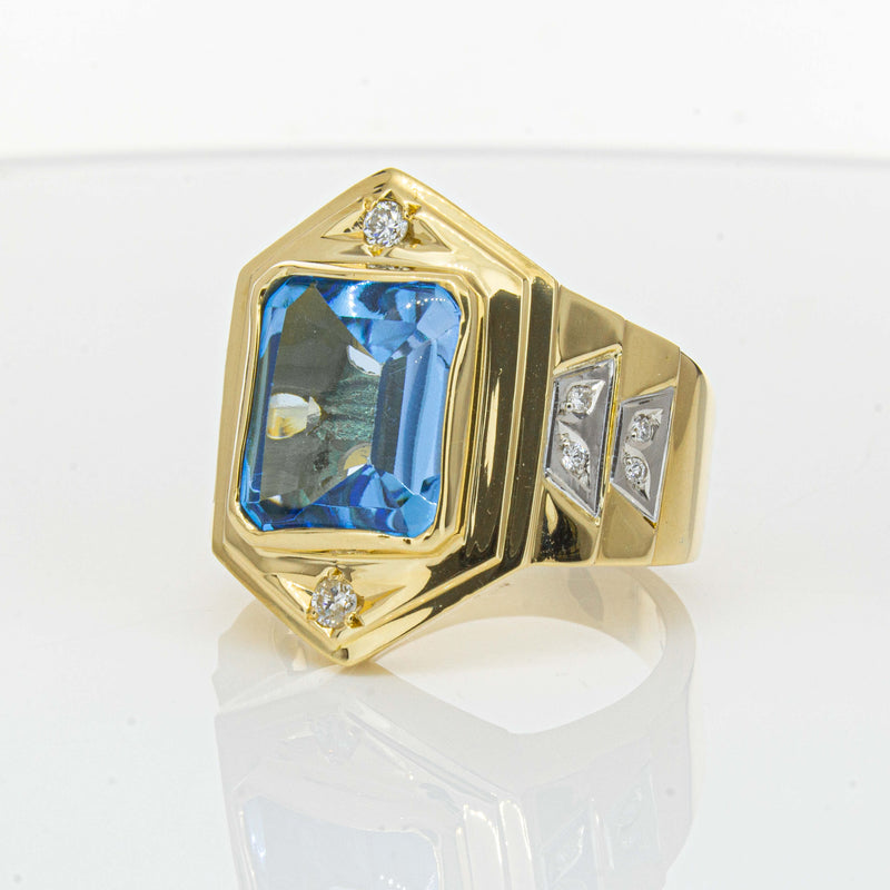 Deja Vu 18ct Yellow Gold 6.00ct Blue Topaz & Diamond Ring-Ring-Walker & Hall