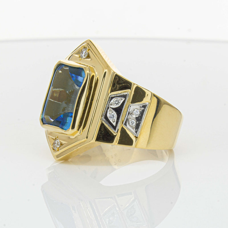 Deja Vu 18ct Yellow Gold 6.00ct Blue Topaz & Diamond Ring-Ring-Walker & Hall