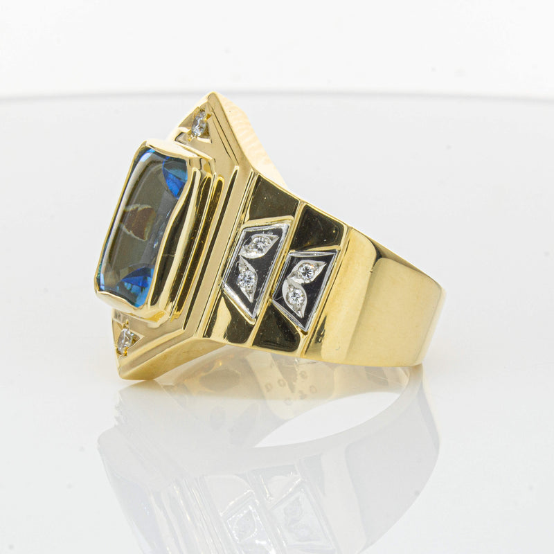 Deja Vu 18ct Yellow Gold 6.00ct Blue Topaz & Diamond Ring-Ring-Walker & Hall
