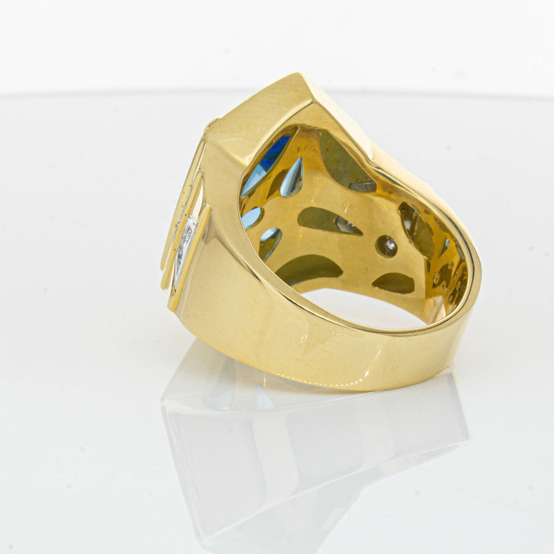 Deja Vu 18ct Yellow Gold 6.00ct Blue Topaz & Diamond Ring-Ring-Walker & Hall