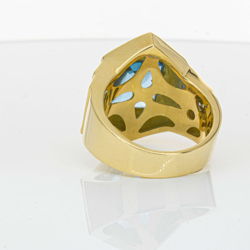 Deja Vu 18ct Yellow Gold 6.00ct Blue Topaz & Diamond Ring-Ring-Walker & Hall