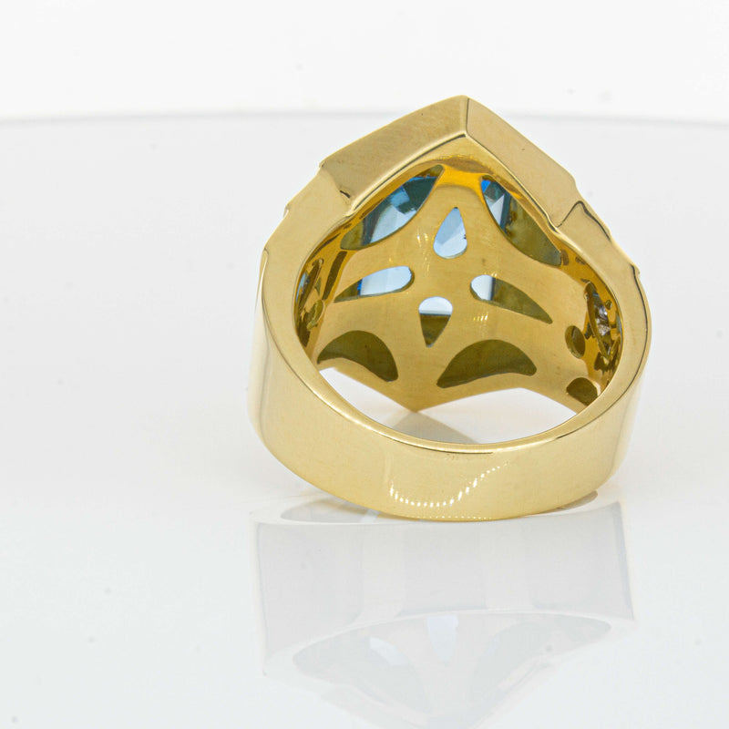 Deja Vu 18ct Yellow Gold 6.00ct Blue Topaz & Diamond Ring-Ring-Walker & Hall